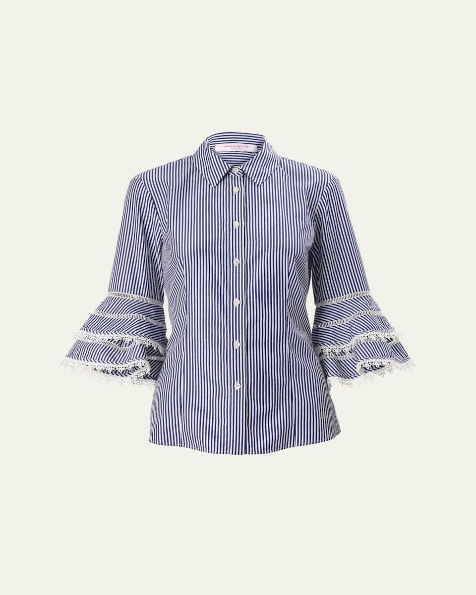 Stripe Tiered Ruffle Sleeve Button Down Top